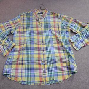 Polo Ralph Lauren Shirt 2XL Blue Madras Plaid Button Down Preppy Oxford OCBD